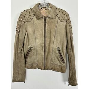 DOMA Lambskin Leather Moto Jacket Studded Biker Tan Distressed Argentina Small